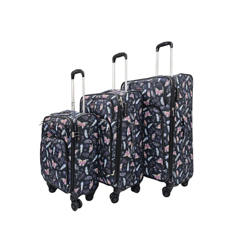 Ashbourne Set of 3 Soft Shell Suitcase in Butterfly