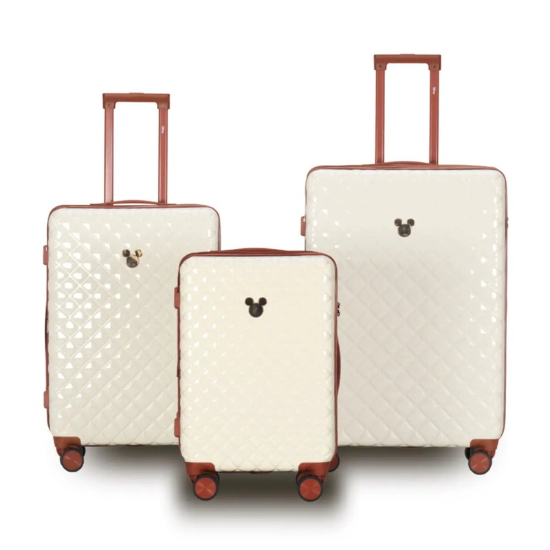 Disney Mickey 4-Wheel Spinner Suitcase Set of 3 - Ivory / Tan (Small, Med and Large)
