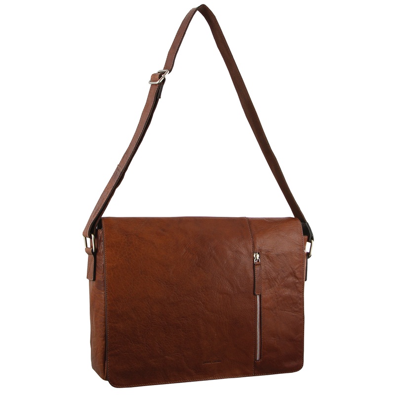 Pierre Cardin Rustic Leather Bag 15" Laptop Computer Messenger Business Travel - Chestnut