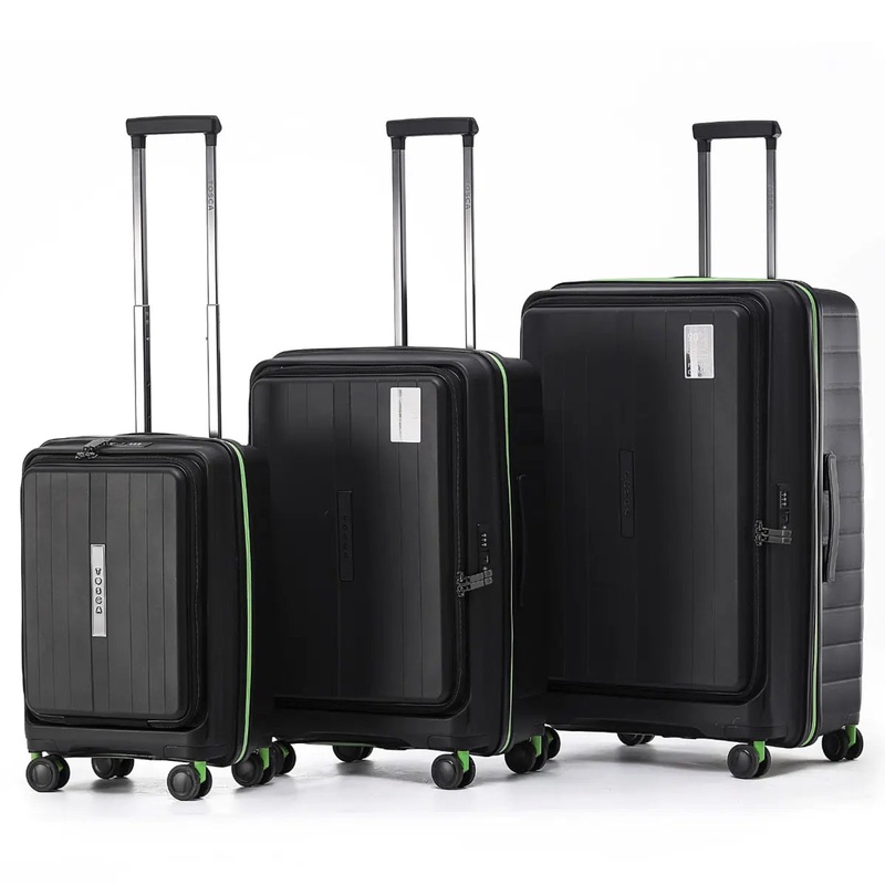 Tosca Cruiser Front Opening 4-Wheel Expandable Suitcase Set of 3 (Small, Medium and Large) - Black / Lime
