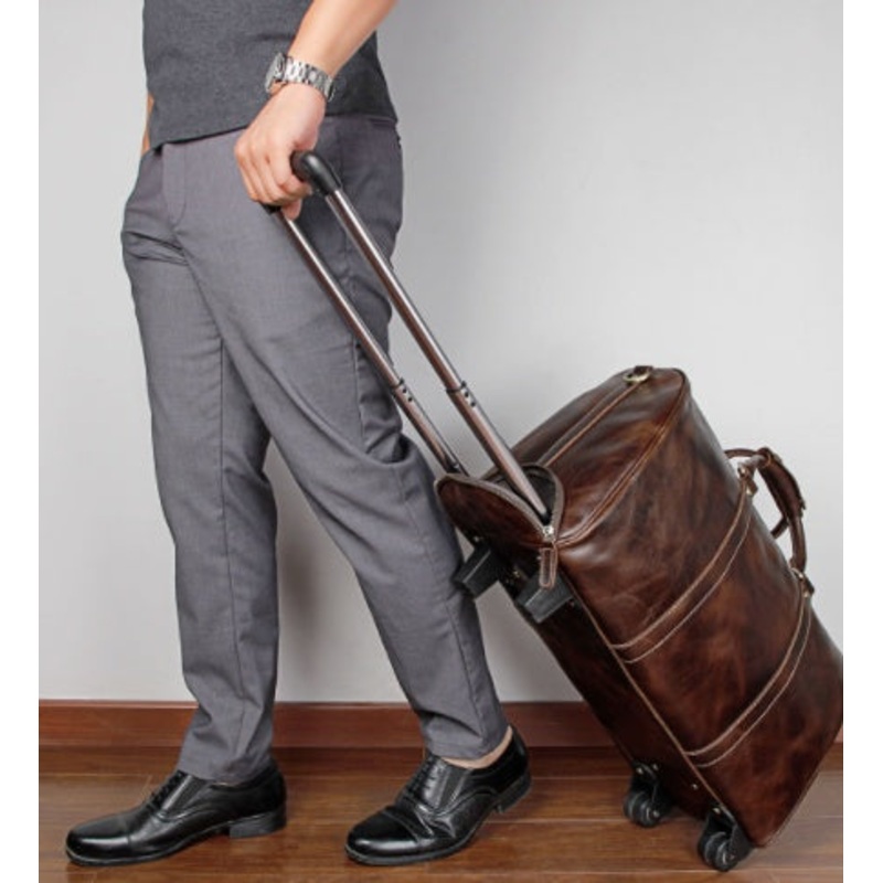 Large Capacity Cowhide Trolley Travel Bag