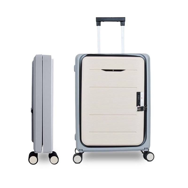 20 Inch: Collapsible Trolley Bag with TSA Lock, Eight Wheels | Khaki Grey | 43L Capacity
