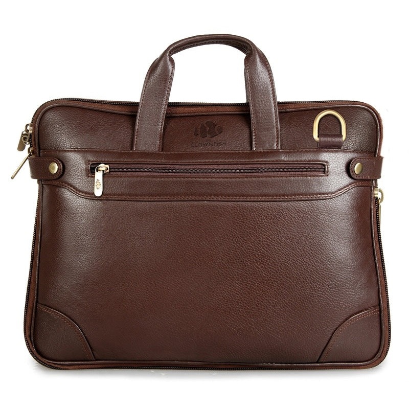 Compact Netbook Messenger Bag - Genuine Leather, Zipper Pockets | Elegant Dark Brown Briefcase | 34x24x5 cm