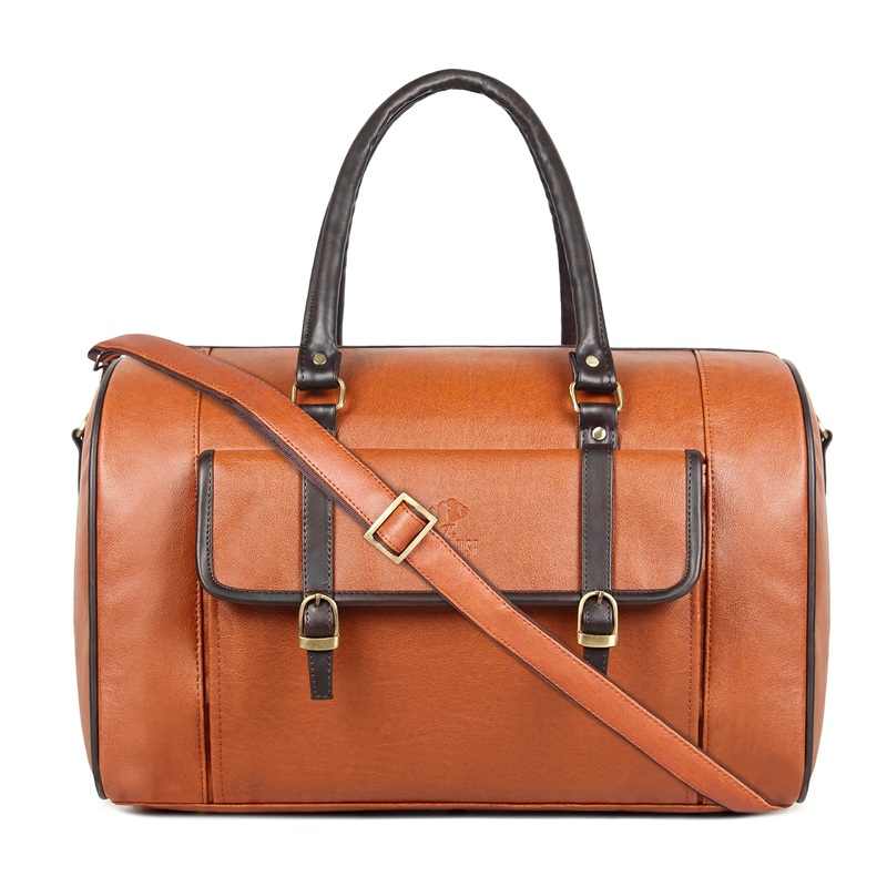 The Clownfish Arlo 25 litres Unisex Faux Leather Travel Duffle Bag Weekender bag (Tan)
