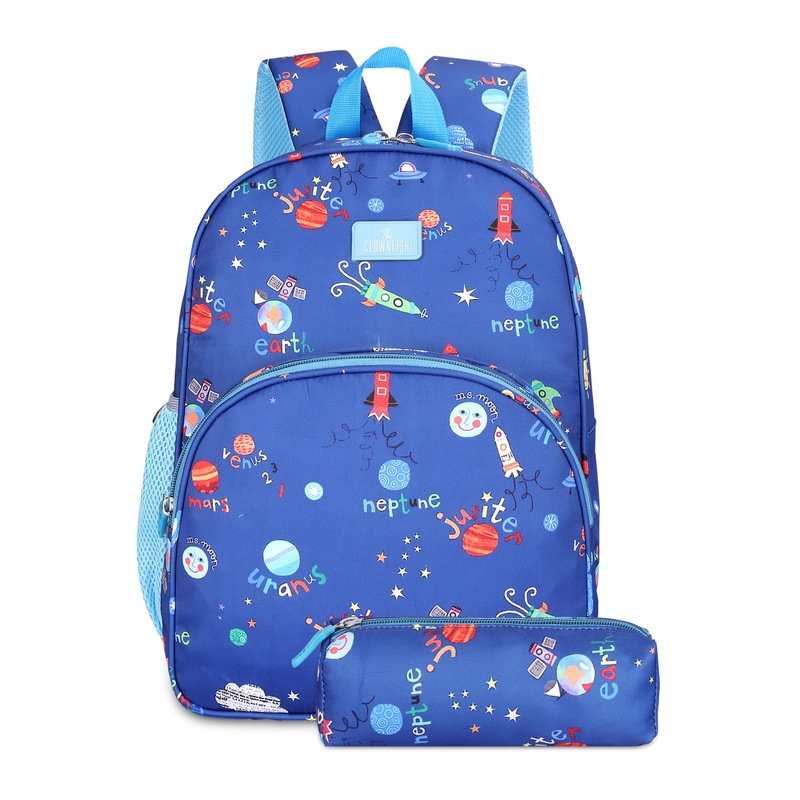 THE CLOWNFISH Cosmic Critters Series Printed Polyester 15 Litres Kids Backpack School Bag with Free Pencil Staionery Pouch Daypack Picnic Bag for Tiny Tots Of Age 5-7 Years (Blue - Diano)