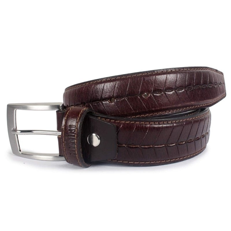THE CLOWNFISH Men's Genuine Leather Belt with Embossed Design - Dark Brown (Size - 40 inches)