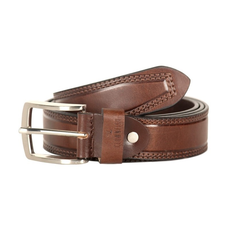 THE CLOWNFISH Men's Genuine Leather Belt with Textured/Embossed Design-Coffee Brown (Size-40 inches)