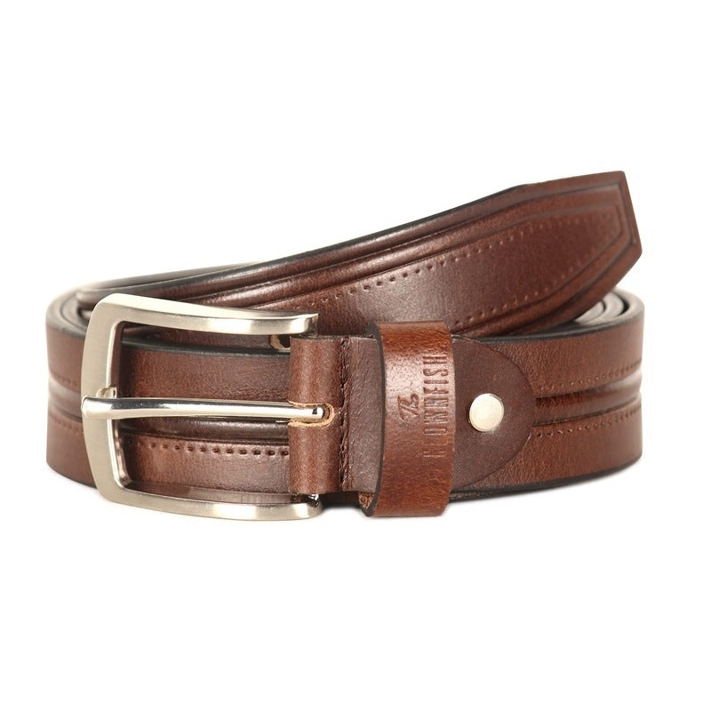 THE CLOWNFISH Men's Genuine Leather Belt with Textured/Embossed Design-Mahogany (Size-36 inches)