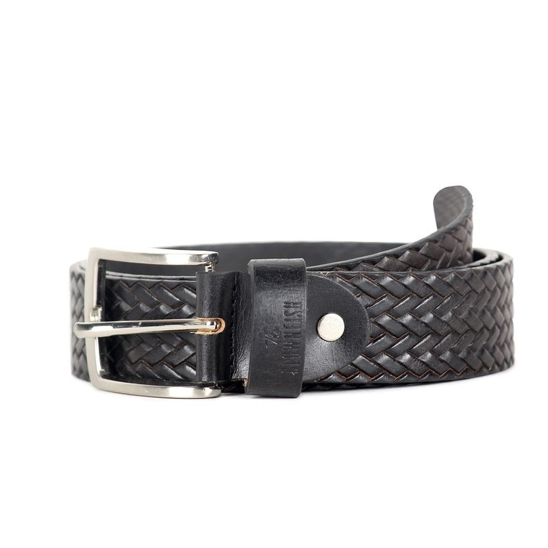 THE CLOWNFISH Men's Genuine Leather Belt with Textured/Embossed Design-Soot Black (Size-40 inches)