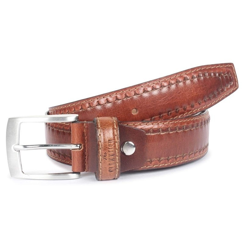 THE CLOWNFISH Mens Genuine Leather Belt with Embossed Design - Cinnamon Brown (Size - 32 inches)