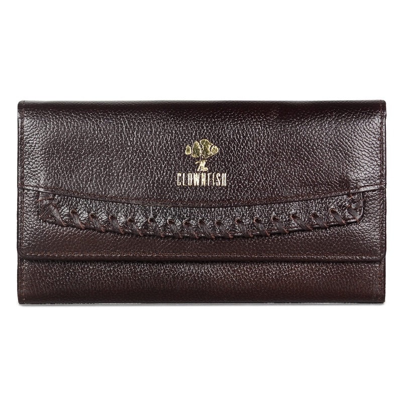 THE CLOWNFISH Parissa Collection Genuine Leather Womens Wallet Clutch Ladies Purse with Multiple Card Slots & ID Card Window (Dark Brown)