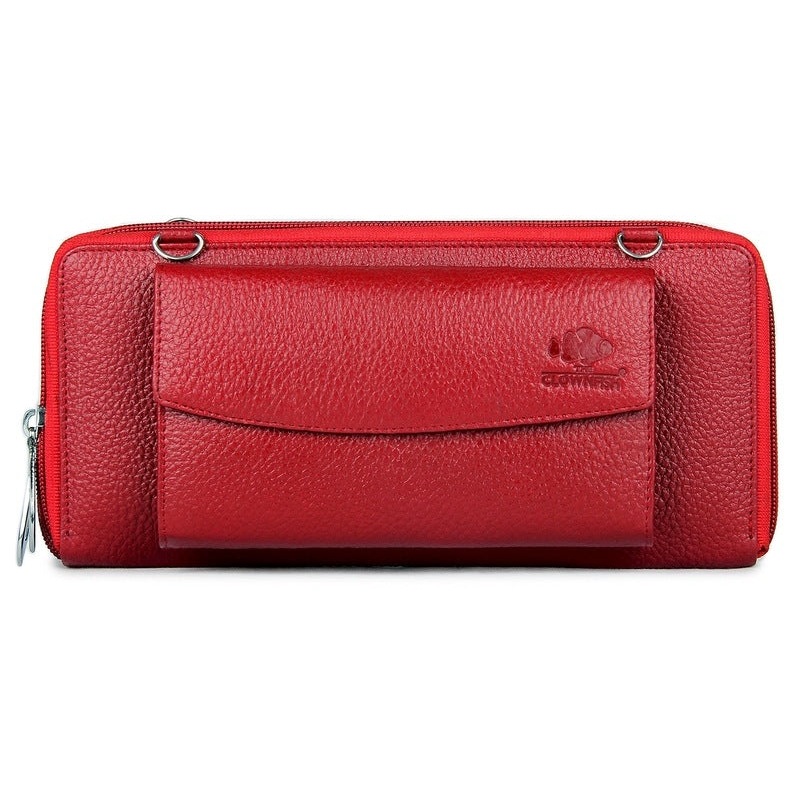 Genuine Leather Handbag Clutch with 2 Compartments | Slim Design | Red