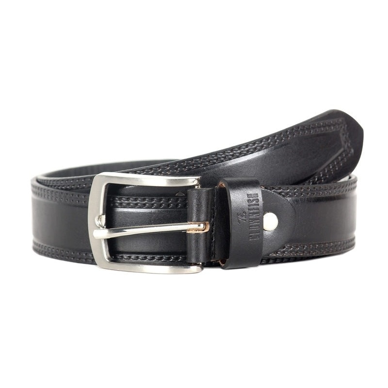 Men's Genuine Leather Belt - Textured Design, Durable Metal Buckle | Size: 32 inches | Coal Black