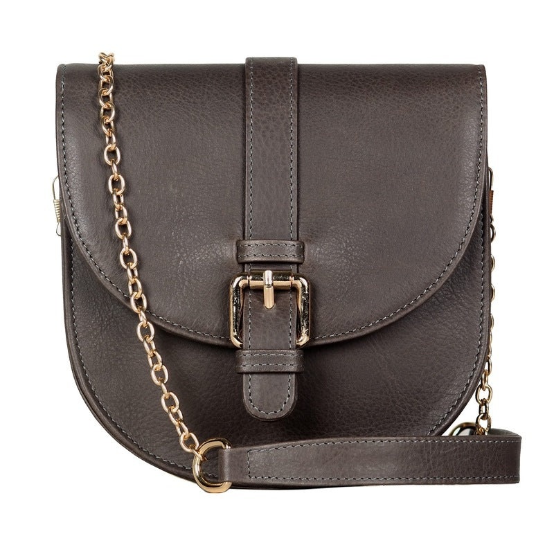 THE CLOWNFISH Adah Genuine Leather Crossbody Sling bag for Women Casual Party Bag Purse with Chain Strap for Ladies College Girls (Grey)