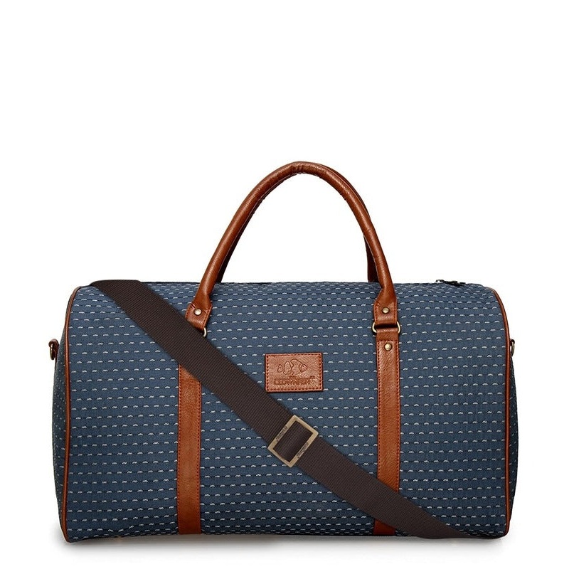 THE CLOWNFISH Fabric Oceania 28 Litres Tapestry Unisex Business Travel Duffel Bag With 15.6 Inch Laptop Sleeve (Blue-Spade Design), 26 CM