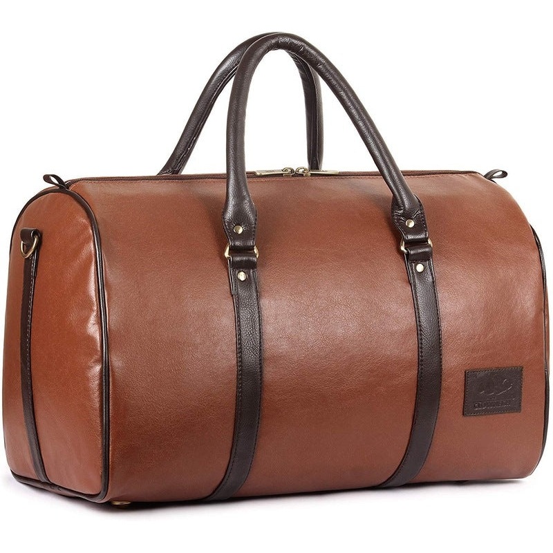 The Clownfish Meandor 38 litres Unisex Faux Leather Travel Duffle Bag Weekender Bag (Dark Brown)