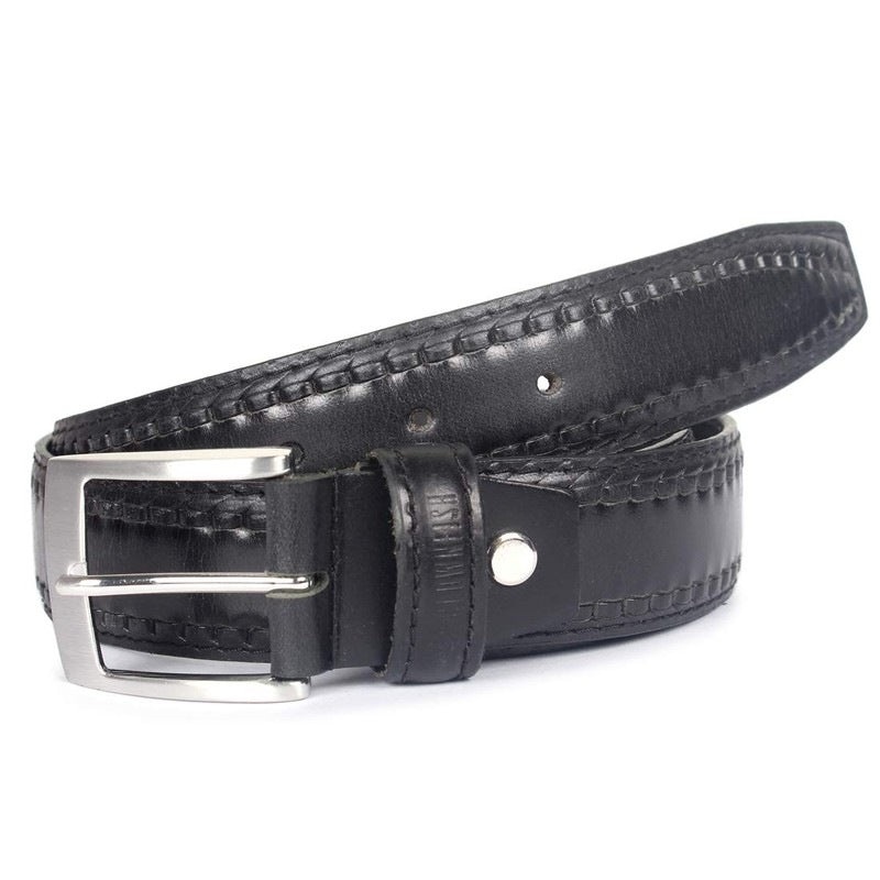 THE CLOWNFISH Men's Genuine Leather Belt - Stylish, Embossed Design | Size: 32 inches | Charcoal Black