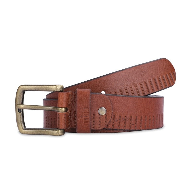 THE CLOWNFISH Men's Genuine Leather Belt - Textured Design | 40 inches | Tan