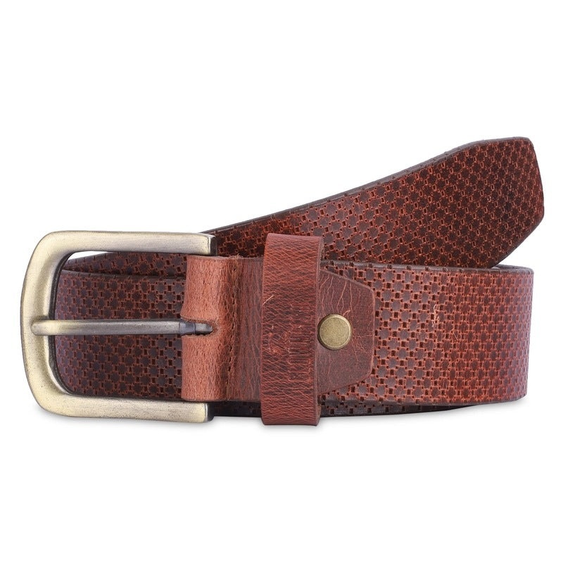 THE CLOWNFISH Men's Genuine Leather Belt - Textured Design | Size: 40 inches | Color: Tan