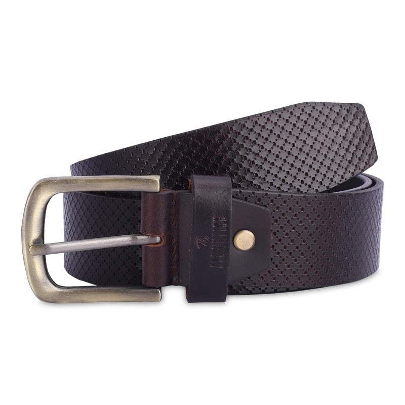 THE CLOWNFISH Men's Genuine Leather Belt with Embossed Design | 40 inches | Dark Chocolate