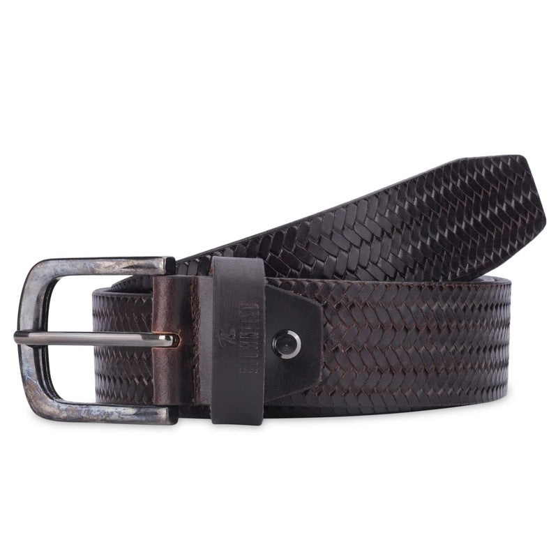 THE CLOWNFISH Men's Genuine Leather Belt with Embossed Design | Metal Buckle | 40 inches | Dark Brown