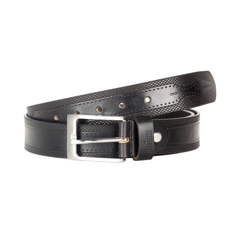 THE CLOWNFISH Men's Genuine Leather Belt with Embossed/Textured Design - Jet Black (Size - 40 inches)