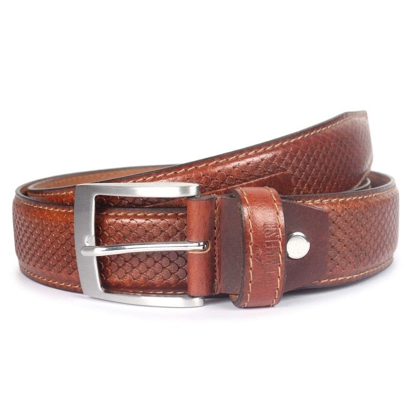 THE CLOWNFISH Mens Genuine Leather Belt with Embossed Design - Sienna Brown (Size - 40 inches)