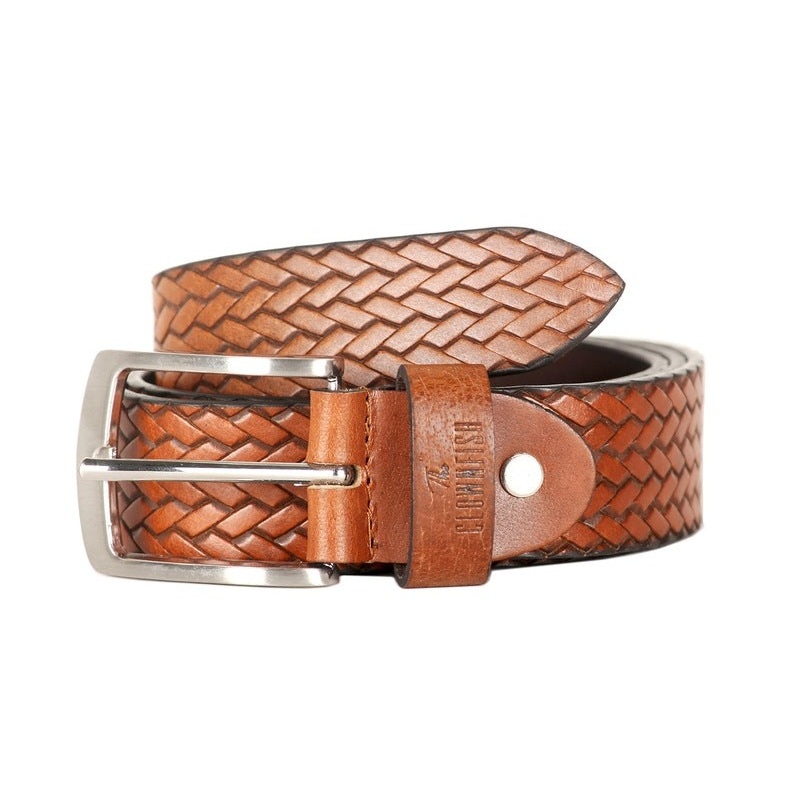 THE CLOWNFISH Mens Genuine Leather Belt with Textured/Embossed Design-Copper Brown (Size-36 inches)