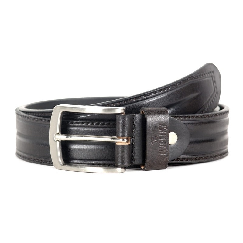 THE CLOWNFISH Mens Genuine Leather Belt with Textured/Embossed Design-Olive Black (Size-32 inches)