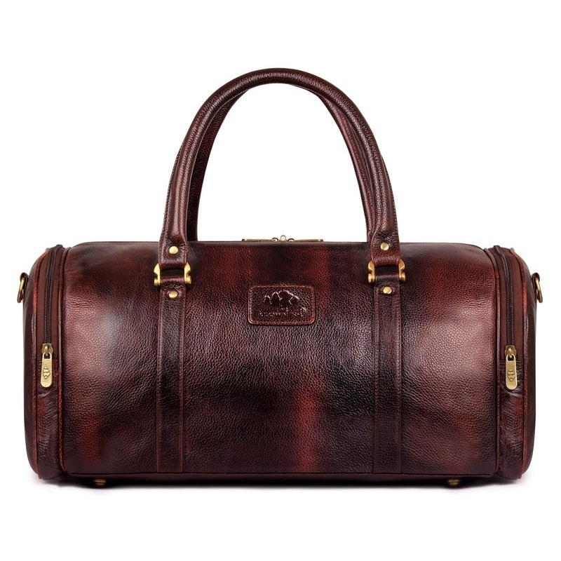 The Clownfish Regal Series 33 Liters Genuine Leather Unisex Travel Duffel Bag (Hickory)