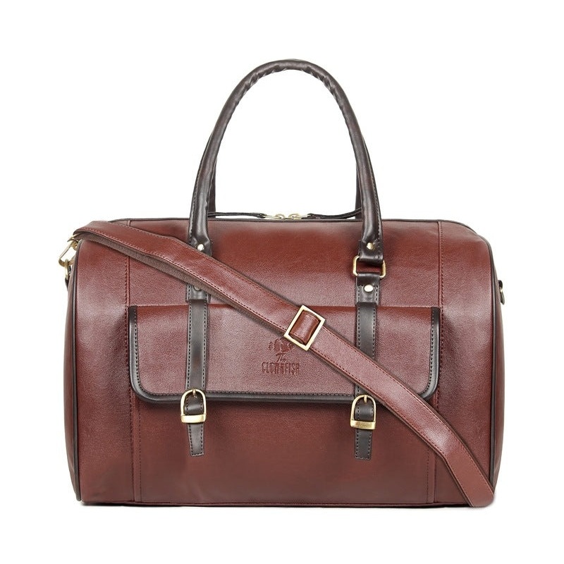 The Clownfish Rio 34 litres Canvas with Faux Leather Unisex Travel Duffle Bag Weekender Bag (Black)