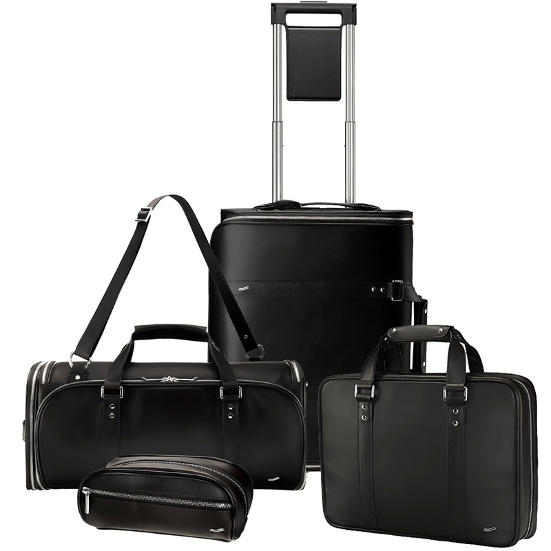 4-Piece Travel Set Zero Crease System, Leather Travel Bag, Leather Briefcase & Dopp Kit