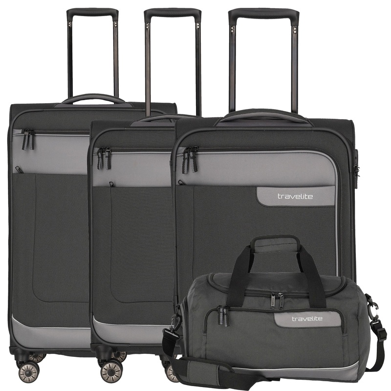Travelite Viia - 4-Rollen-Trolley Set 4tlg. S/M erw./L erw. + Reisetasche (Schiefer)