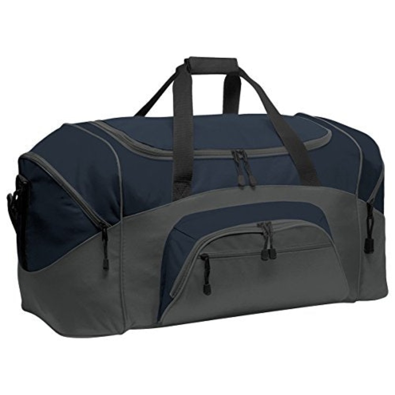 Port & Company Color Block Sport Zipper Duffel Bag_Navy/Dark Charcoal_Osfa