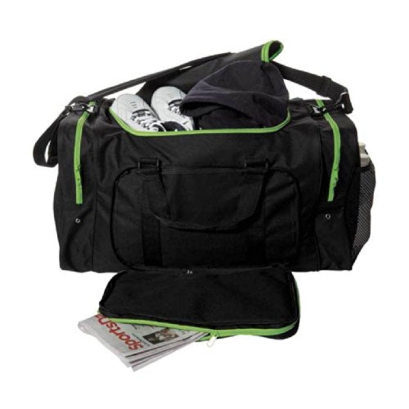Sassi Designs Team Black 24" Duffel Bag With Green Zipper Trim