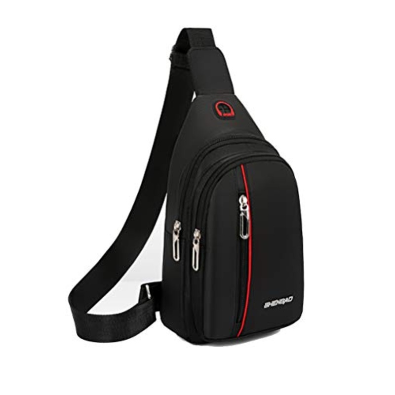 Small Sling Compact Crossbody Bag Chest Shoulder Travel Bag Purse for Men Women with Earphone Hole Water Resistant (Black)