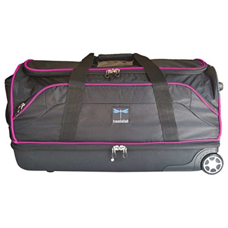 Travolution 28 Wheeled Drop-Bottom Duffel With Garment Rack With Pink Trim, Black With Pink Trim