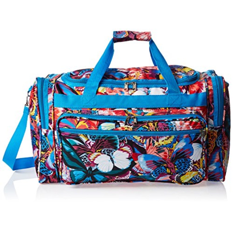 World Traveler Women'S Value Series 22-Inch Carry Blue Butterfly Duffel Bag, Blue Trim Butterfly,