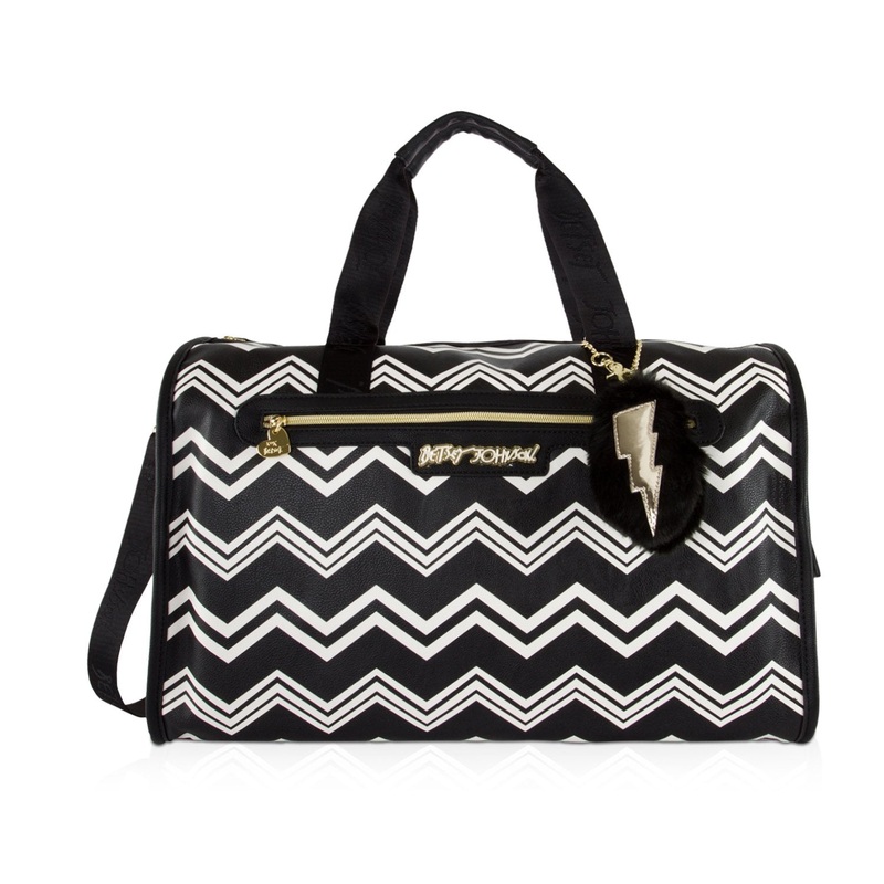 Betsey Johnson Chevron Carry On Weekender Travel Duffel Bag - Black White