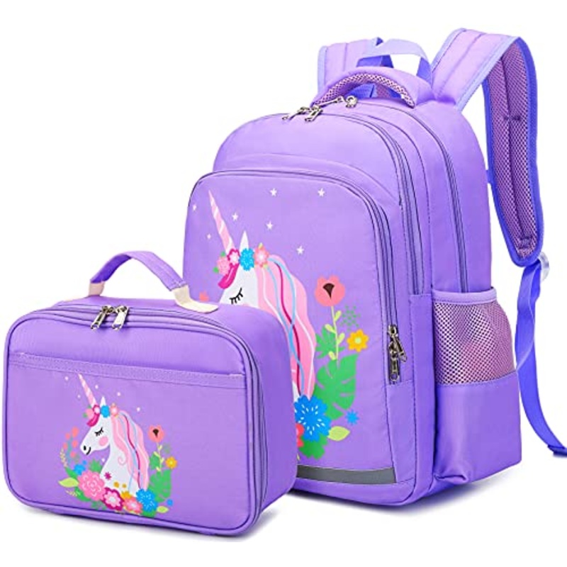 CAMTOP Girls Backpack for School Kids Backpack with Lunch Bag Preschool Kindergarten BookBag Set (Y0066-2 Purple Unicorn)