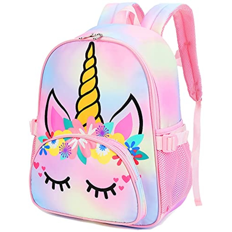 Kids Backpack Girls School Backpack Unicorn Preschool Kindergarten BookBag with Chest clip (Tie Dye headband unicorn)