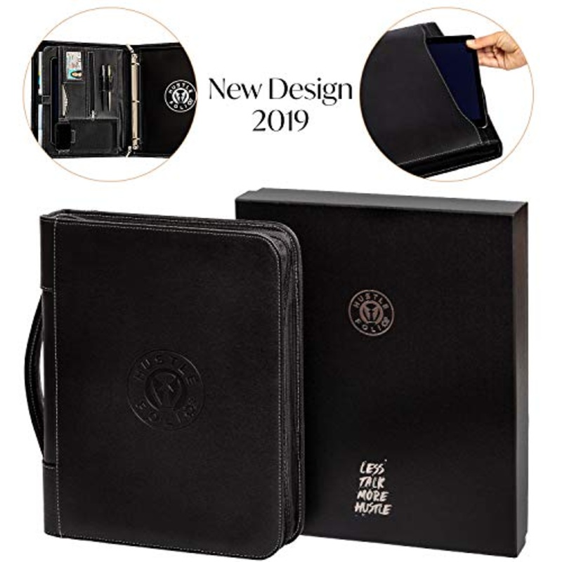 Portfolio Professional PU Leather Binder - Zippered Folio for Business Interview, Or Gift Your Loved Ones - 3 Ring Padfolio Organizer Holds Tablets Up to 12", Folders, Planner, Resume, For Men & Women