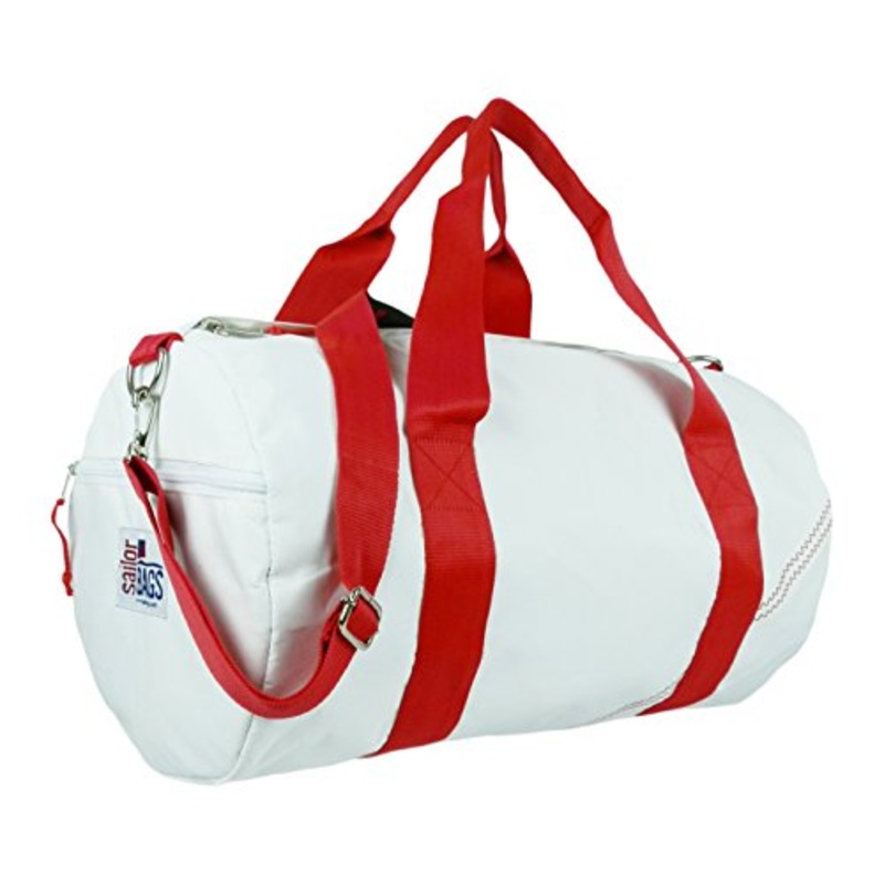 Sailor Bags Round Duffel With Red Straps, Medium, White/Red