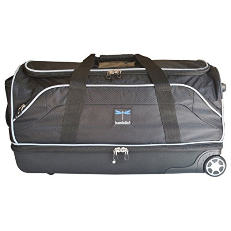 Travolution 28 Wheeled Drop-Bottom Duffel With Garment Rack With Grey Trim, Black With Grey Trim