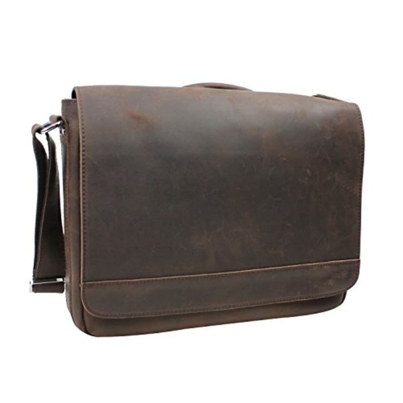 Vagabond Traveler 15" Cowhide Leather Casual Messenger Bag With Top Lift Handle L56. Distress