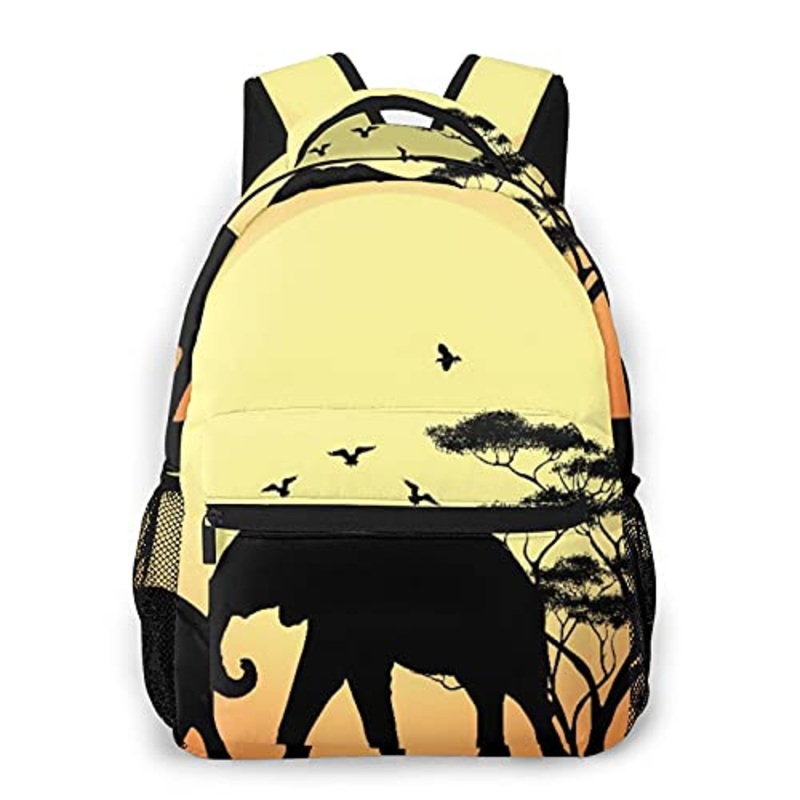 Casual BackpackSilhouette Of Elephant And Tre,Adult College Shoulder Travel Bag