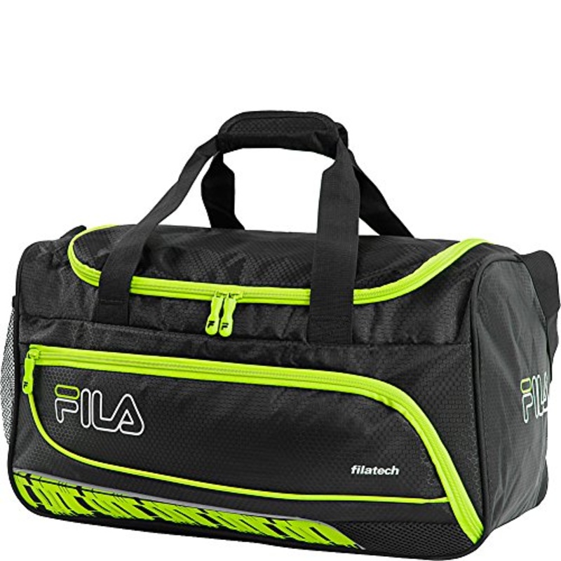 Fila Lasers Small Sports Duffel Gym Bag, Black/Neon Lime, One Size