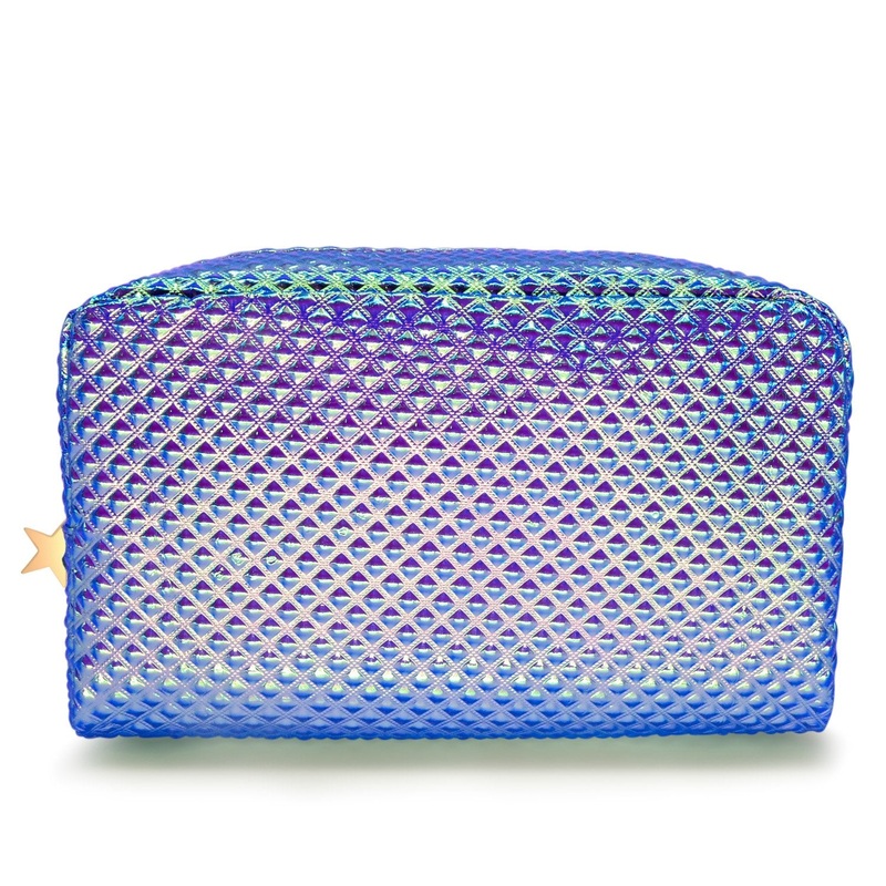 Holographic Cosmetic Bag Makeup Bag Toiletry Travel Bag Handy Large Protable Wash Pouch Waterproof Zipper Handbag Carry Case Organizer Mermaid Makeup Brush bag(shiny purple bag)