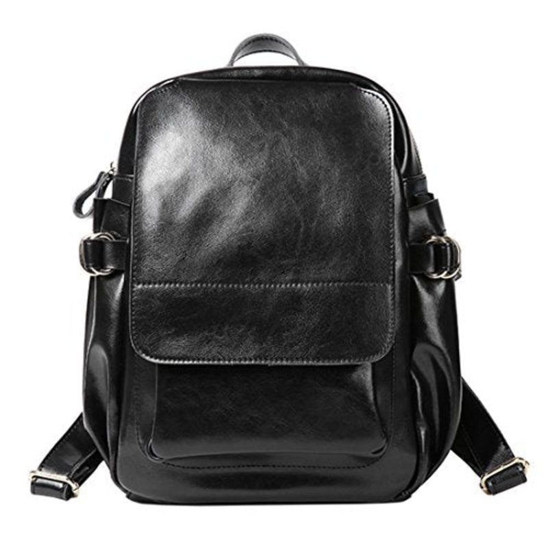 Saierlong Ladies Designer Womens Black Genuine Leather Daily Casual Backpack
