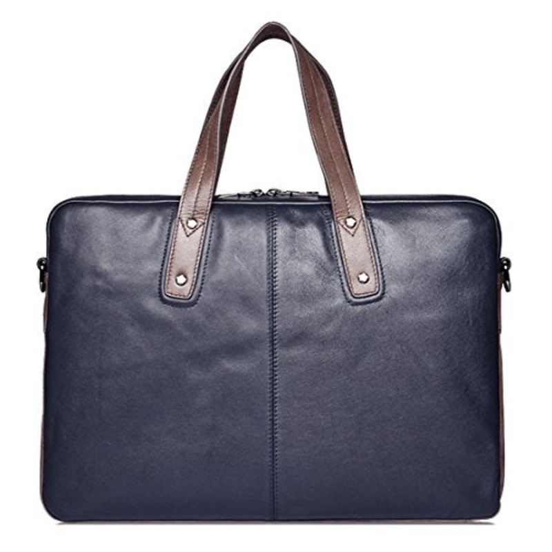 Saierlong New Mens Blue Genuine Leather Briefcase Shoulder Laptop Business Bag